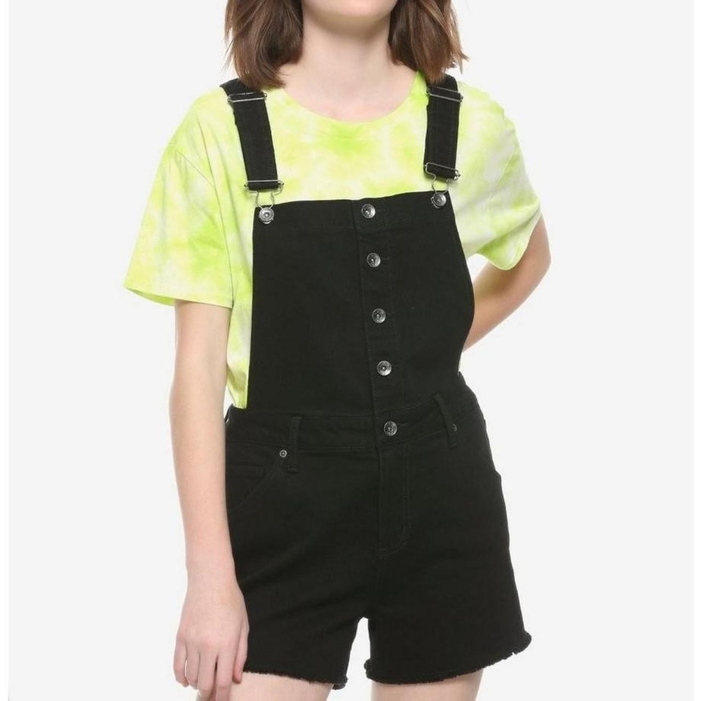 Hot Topic Denim Black Button-Front Shortalls - image 2